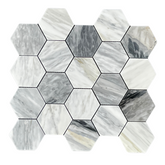 Tenedos Hematite Calacatta Hexagon Polished Marble Mosaic Tile-1 piece