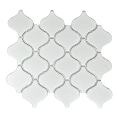 Tenedos Snowy Glossy  Arabesque Porcelain Patterned Look Wall Tile-1 piece