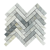 Tenedos Pyrite Calacatta Honed Marble Herringbone Mosaic Tile- 1 piece