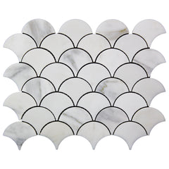 Calacatta Gold Italian Marble Fish Scale Fan Shaped Sea Shell Mosaic Tile Polished (Glossy)