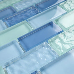 TRCEG-01 Blue 1x2 Brick Glass Mosaic Tile backsplash Wall Tile