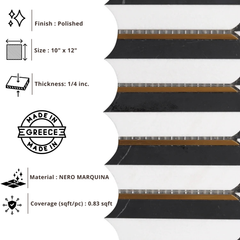 Tenedos HTCRC 10x11 Oval Nero Marquina & Thassos Mosaic Tile – Black & White Marble with Gold Inlay, Floor & Wall