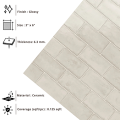 Tenedos HTCRC 3x6 Glossy Ceramic Wall Tile – Modern Graphic Subway Tile for Kitchen Backsplash and Bathroom Walls