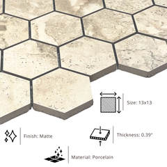 Tenedos Cappadocia Hexagon Porcelain Mosaic Tile-1 piece