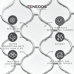 Tenedos Snowy Glossy  Arabesque Porcelain Patterned Look Wall Tile-1 piece