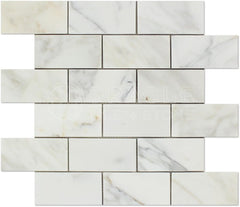 Natural Marble 2x4 Honed Brick Pattern Tile – White with Gold Veins (1 sqft)