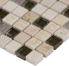 Cafe Noce Glass & Stone Decorative Accent Panel – 5/8"x5/8" Mosaic Blend – 1 Sheet