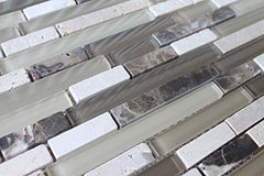 Cappuccino Blend Decorative Stone & Glass Wall Accent Panel – Linear Design for Kitchen & Bathroom – 1 Sheet