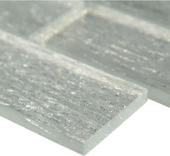 Glitter Silver Decorative Glass Accent Panel – 2x6 Textured Brick Design – 1 Sheet