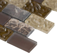 Natural Glass and Stone Blend Mosaic - Rectangular Accent Tile for Modern Interiors (1 Sheet)