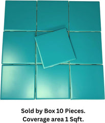 Tenedos Matte Ceramic Tile for Bathroom Wall, Shower Surround, and Kitchen Backsplash – Classic Square Design 4 x 4-1/4 Inch – 10 Pieces