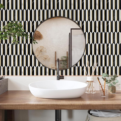 Tenedos HTCRC 10x11 Oval Nero Marquina & Thassos Mosaic Tile – Black & White Marble with Gold Inlay, Floor & Wall