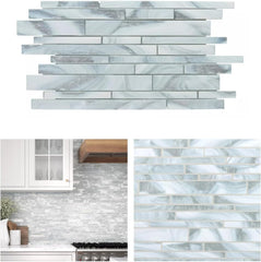 Modern Linear Glass Mosaic Tile in Silver Gray – Elegant Wall Accent for Kitchen & Bath