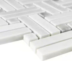 Tenedos HTCRC Bianco Carrara Crossed Basket Weave Marble Interlocking Mosaic Tile | 11 x 12 Inch Mesh-Mounted White Marble | Kitchen Backsplash Bathroom Shower Accent Wall
