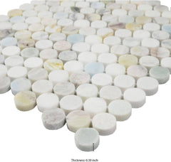 Aurora Pearl Round Marble Mosaic Tile – Polished Natural Stone Sheet for Bathroom, Kitchen Backsplash, and Shower Accent