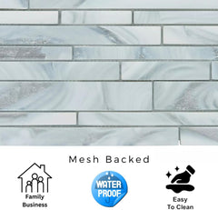 Modern Linear Glass Mosaic Tile in Silver Gray – Elegant Wall Accent for Kitchen & Bath