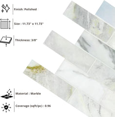 Aurora Cloud Brick Marble Mosaic Tile – Polished Natural Stone Subway Pattern for Bathroom, Kitchen Backsplash, and Shower Walls