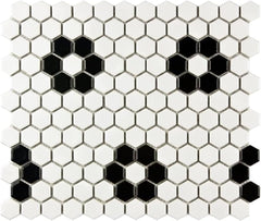 Modern White and Black Hexagon Flower Porcelain Mosaic - Bathroom, Kitchen Backsplash & Accent Tile (5 Sheet)