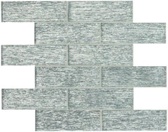 Glitter Silver Decorative Glass Accent Panel – 2x6 Textured Brick Design – 1 Sheet