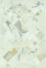Natural Marble 2x4 Honed Brick Pattern Tile – White with Gold Veins (1 sqft)