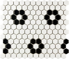 Modern White and Black Hexagon Flower Porcelain Mosaic - Bathroom, Kitchen Backsplash & Accent Tile (5 Sheet)