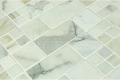 Natural Marble 2x4 Honed Brick Pattern Tile – White with Gold Veins (1 sqft)