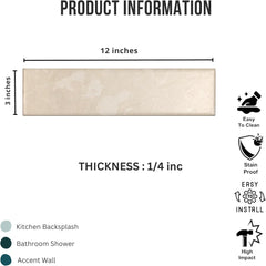 Tenedos HTCRC Marble Look Matte Porcelain Tile – 3x12 Inch Subway Wall & Kitchen Backsplash
