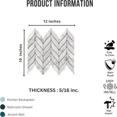 Tenedos HTCRC Carrara White Marble Spike Mosaic Tile – 10x12 Inch Mesh-Mounted Sheet – Natural Marble Geometric Mosaic for Backsplash Bathroom Kitchen Wall