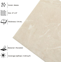Tenedos HTCRC 8x8 Matte Porcelain Subway Tile – Soft Stone Look Wall Tile for Kitchen Backsplash, Bathroom & Shower Walls