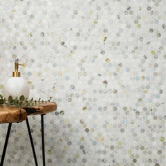 Aurora Pearl Round Marble Mosaic Tile – Polished Natural Stone Sheet for Bathroom, Kitchen Backsplash, and Shower Accent