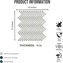 Tenedos HTCRC Antique White Porcelain Herringbone Mosaic Tile Glossy Finish for Bathroom, Kitchen Backsplash, Shower Walls, Laundry Room & Indoor Use