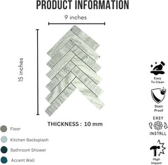 Tenedos Sage Mist Herringbone Marble Mosaic Tile – 12" x 12" Green Natural Stone Sheet for Wall, Backsplash, and Bathroom Accent (5 Sheets)