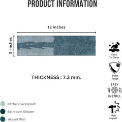 Tenedos HTCRC 3x12 Glossy Ceramic Wall Tile – Kitchen Backsplash Bathroom Wall Shower Accent – Decorative Color Variation – 1 Box (50 Pieces)