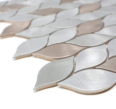 Luxury Silver & Bronze Leaf Metal Mosaic Tile - Aluminum Backsplash for Kitchen & Bathroom Walls (1 Sheet)