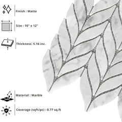 Tenedos HTCRC Carrara White Marble Spike Mosaic Tile – 10x12 Inch Mesh-Mounted Sheet – Natural Marble Geometric Mosaic for Backsplash Bathroom Kitchen Wall
