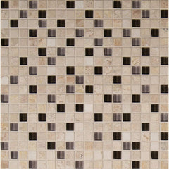 Cafe Noce Glass & Stone Decorative Accent Panel – 5/8"x5/8" Mosaic Blend – 1 Sheet