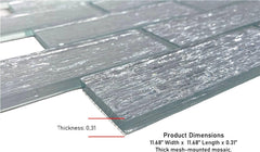 Glitter Silver Decorative Glass Accent Panel – 2x6 Textured Brick Design – 1 Sheet