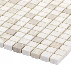 Tenedos 12x12 Beige Tumbled Marble Mosaic Tile – 0.6" Square Chips, Indoor/Outdoor Floor & Wall Use, Water-Resistant, Shower Floor & Wall Suitable, Natural Stone (1 Sheet)
