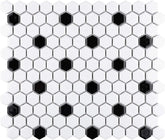 Porcelain Mosaic Floor & Wall Tile - 7/8" Hexagon White with Black Dot - Kitchen, Bathroom, Shower, Backsplash