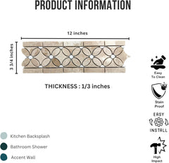 Tenedos 3 3/4x12 Polished Beige Marble Border Tile – Italian Marble Trim for Indoor Floors, Walls, Showers, Bathrooms, Fireplaces – Water-Resistant