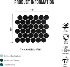 Tenedos 2" Matte Grande Penny Round Porcelain Mosaic Tile for Bathroom, Shower, Kitchen Backsplash, Wall, Floor, Café, Restaurant, Commercial