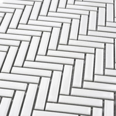 Tenedos HTCRC Antique White Porcelain Herringbone Mosaic Tile Glossy Finish for Bathroom, Kitchen Backsplash, Shower Walls, Laundry Room & Indoor Use