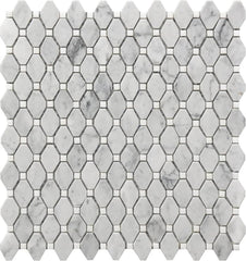 Tenedos HTCRC Carrara White Marble Small Rhombus Mosaic Tile – 12x12 Inch Mesh-Mounted Sheet – Natural Marble Geometric Mosaic for Backsplash Bathroom Kitchen Wall