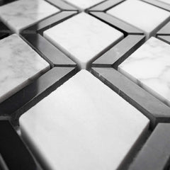 Premium Marble Mosaic in Dual Tone - Elegant Diamond Pattern Natural Stone Tile for Wet Areas, Shower Surrounds, Accent Walls, Floors, Backsplash Use