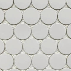 Tenedos HTCRC White 2" Glossy Grande Penny Round Porcelain Mosaic Tile for Bathroom, Shower, Kitchen Backsplash, Wall, Floor, Café, Restaurant, Commercial Space