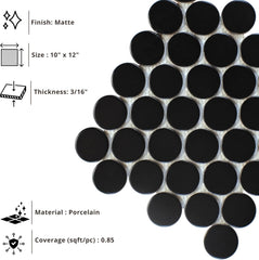Tenedos 2" Matte Grande Penny Round Porcelain Mosaic Tile for Bathroom, Shower, Kitchen Backsplash, Wall, Floor, Café, Restaurant, Commercial