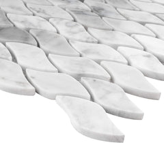 White Carrara Marble Leaf Mosaic – Polished Tile for Wall and Backsplash Use
