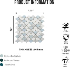 Tenedos Aegean Mist Fan Honed Marble Mosaic Tile 12x12 in Multitone White and Blue for Kitchen Backsplash Bathroom Wall Shower Floor Fireplace Accent Natural Stone (1 Sheet)