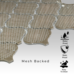 Tenedos Snowy Glossy  Arabesque Porcelain Patterned Look Wall Tile-1 piece