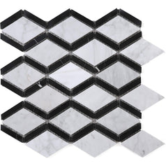 Premium Marble Mosaic in Dual Tone - Elegant Diamond Pattern Natural Stone Tile for Wet Areas, Shower Surrounds, Accent Walls, Floors, Backsplash Use